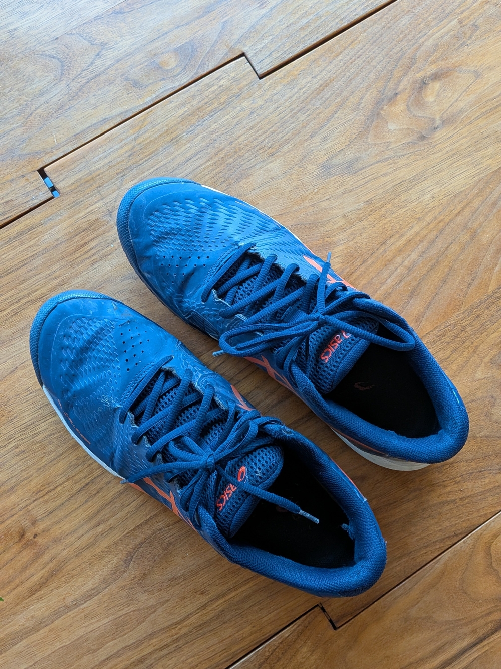 Asics Men's Blue Athletic Tennis Sneakers with Coral Accents